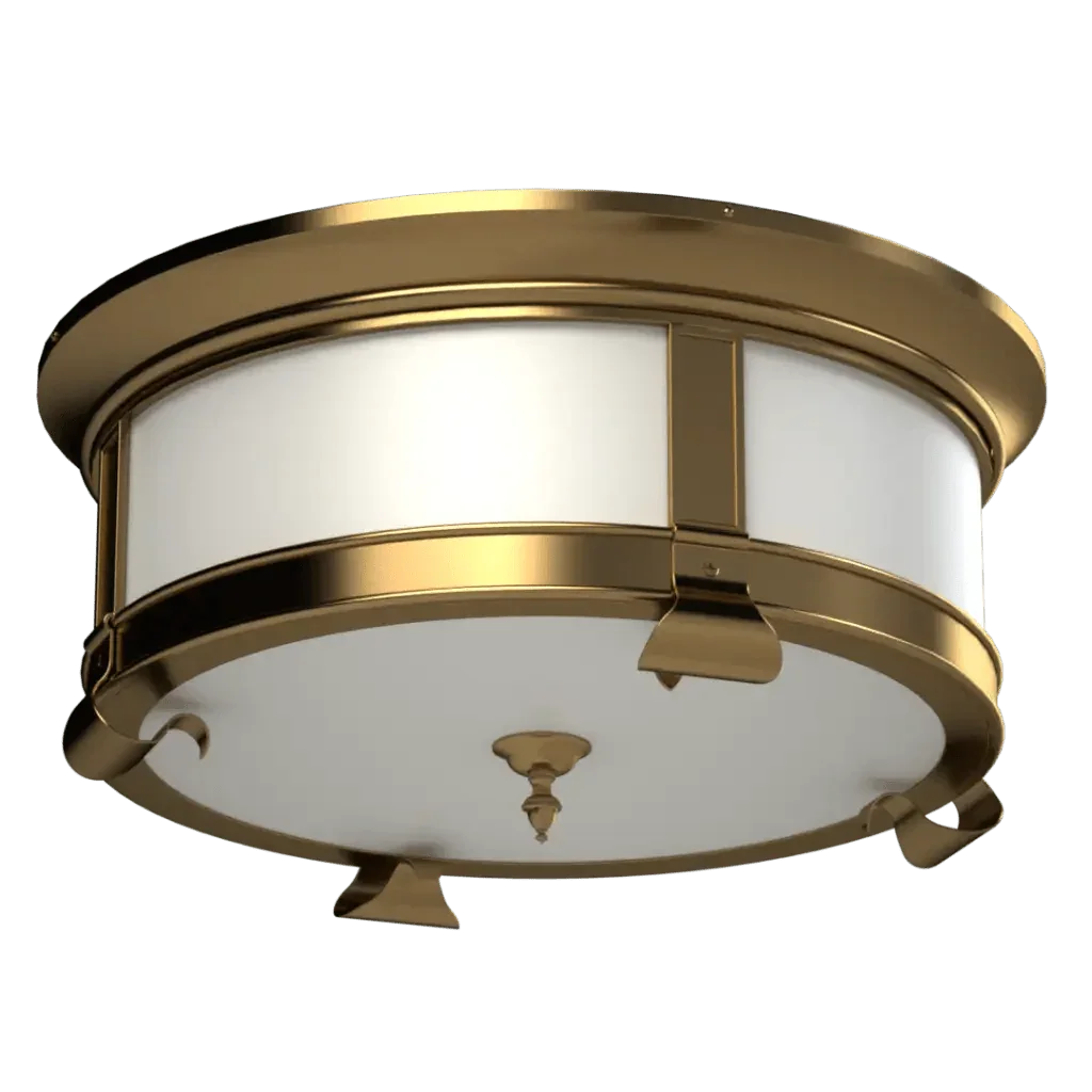 Mills Flush Mount - polished brass finish, side profile showing substantial metal construction