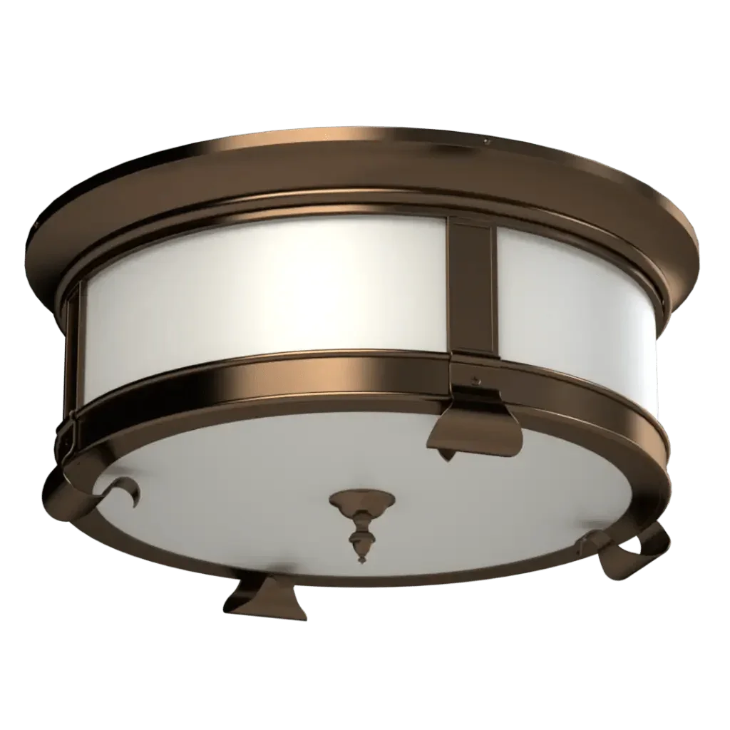 Mills Flush Mount - polished brass finish, detail of metal brackets at bottom rim