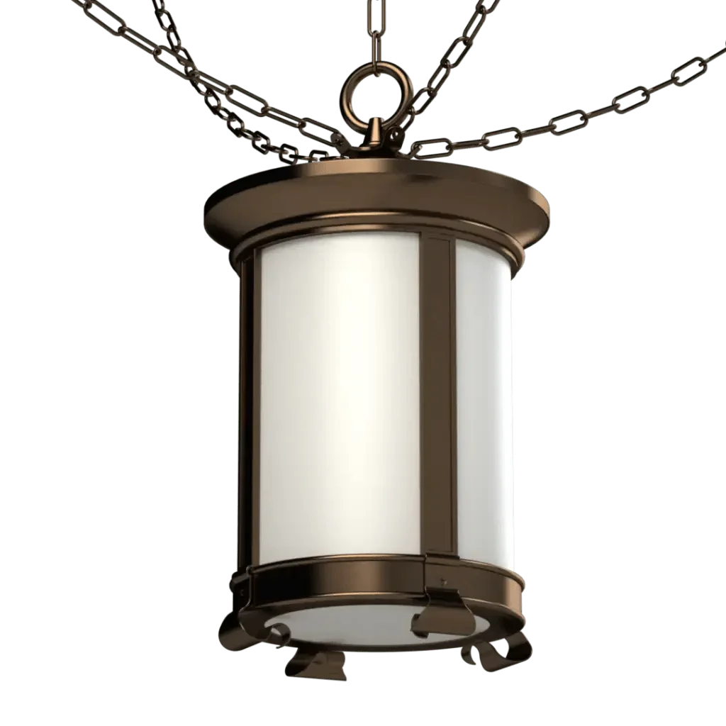 Mills lantern pendant featuring a bronze and white glass cylindrical hanging lantern design