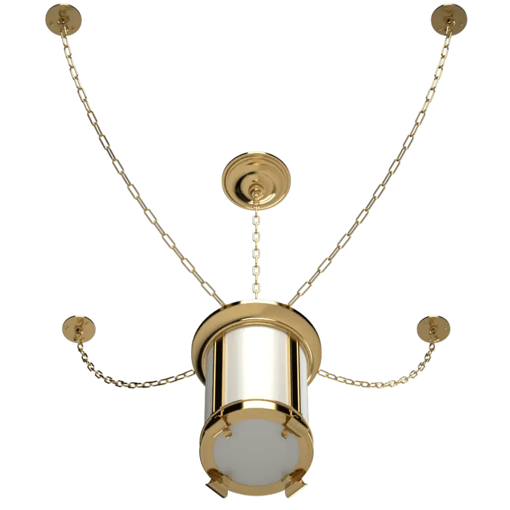 Mills Lantern Pendant gold and white ceiling light fixture with chains for elegant indoor lighting