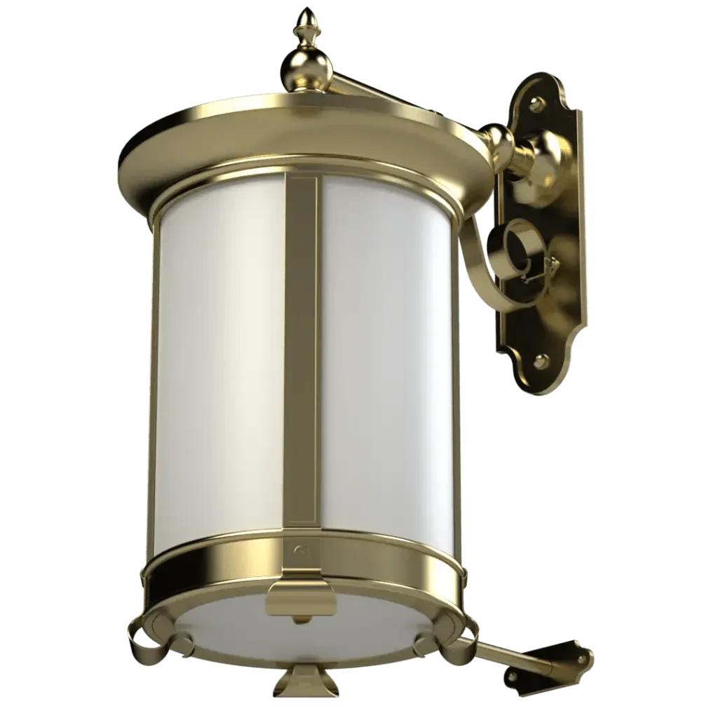 Polished brass mills lantern sconce outdoor wall lantern with a white cylindrical glass shade
