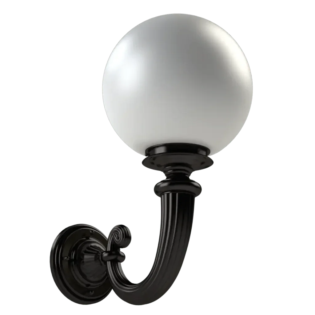 Noble sconce black outdoor wall light with frosted white globe diffuser for ambient exterior lighting