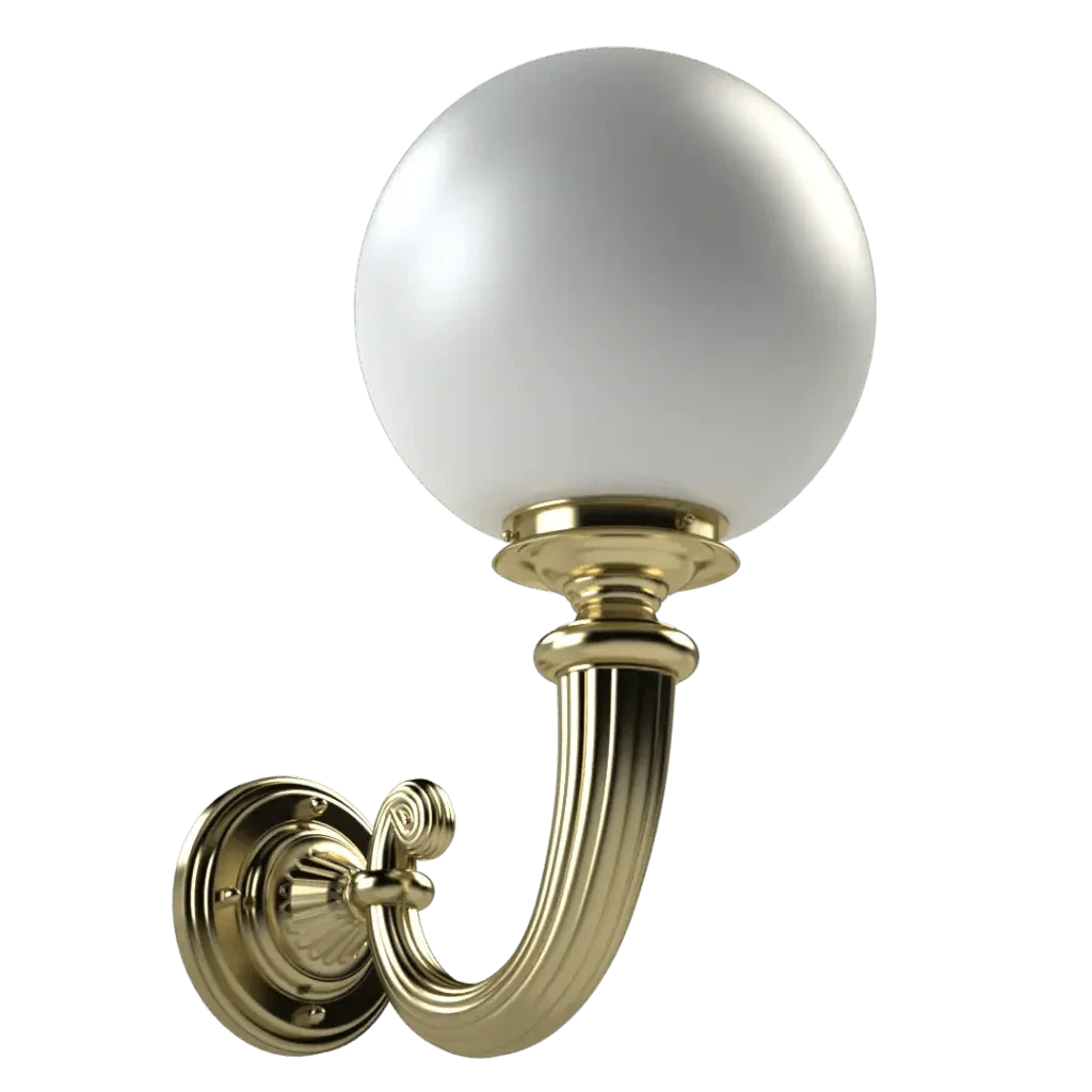 Noble sconce brass wall sconce with a spherical white glass shade for elegant indoor lighting