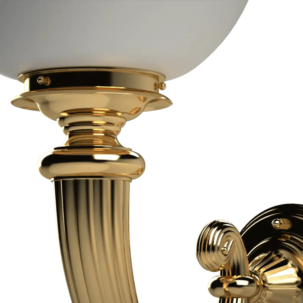 Noble sconce decorative ornate gold metal wall light fixture with a white glass shade for elegant interior lighting