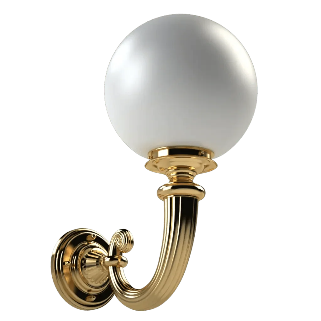 Noble sconce polished brass wall sconce with a spherical white glass shade for elegant lighting