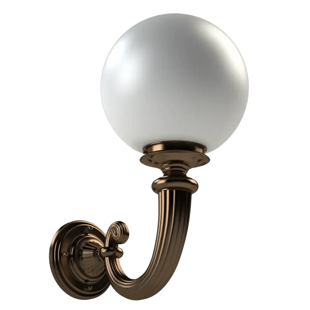 Noble sconce wall-mounted brass lighting fixture with a spherical white glass shade for elegant interior decor