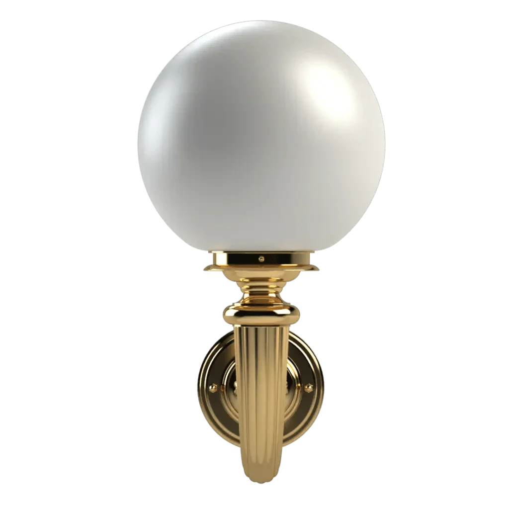 Noble sconce gold finished wall sconce with a spherical white glass shade for elegant indoor lighting