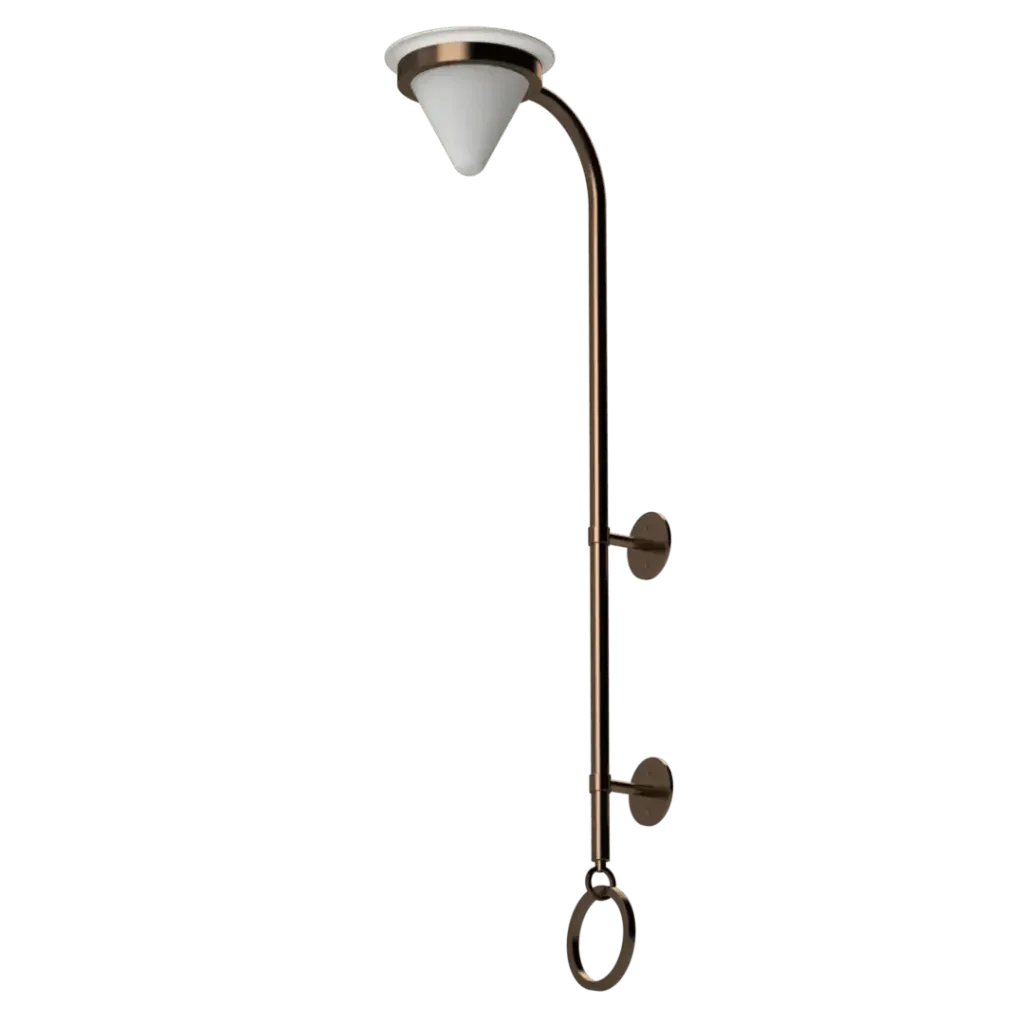 Ore Torchiere Sconce - polished brass finish, detail of white conical upward-facing shade