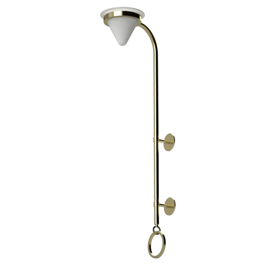 Ore Torchiere Sconce - polished brass finish, side profile showing dual circular wall plates and vertical arm