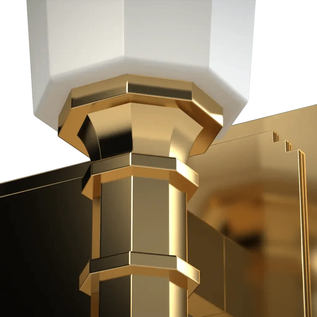 A palladium II sconce featuring a golden column with a white capital for elegant wall lighting