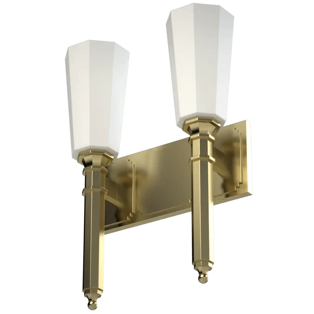 Palladium II sconce two-light brass wall sconce with tapered white glass shades for elegant indoor lighting