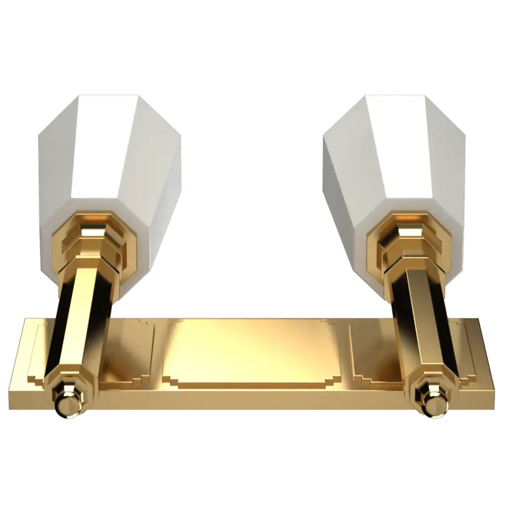 A gold and white two-light vanity light fixture palladium ii sconce designed for elegant wall lighting