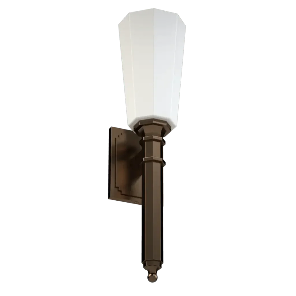 Bronze-finished palladium sconce wall light with a white conical glass shade for elegant indoor lighting