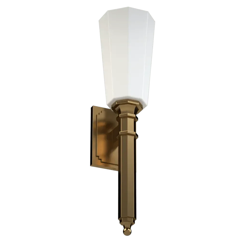 Bronze palladium sconce wall light with a tapered white glass shade for elegant indoor lighting