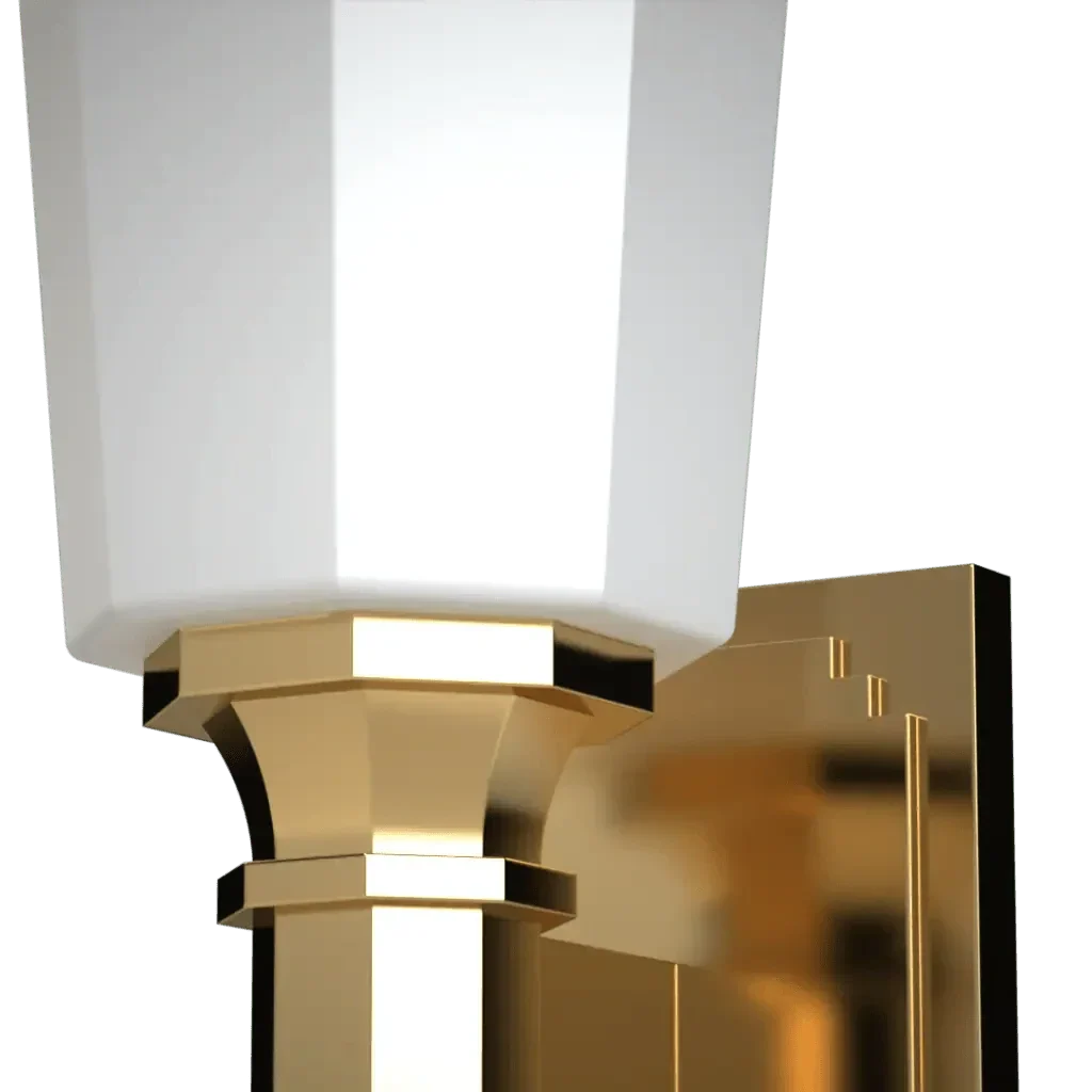 Palladium sconce modern wall sconce with white hexagonal shade and polished gold base and arm