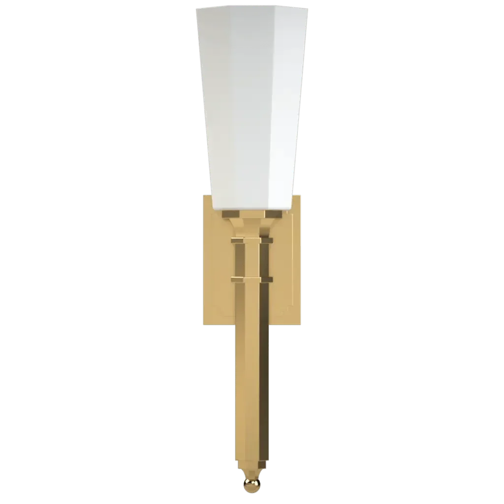 Palladium sconce tall rectangular white shade with polished gold base wall light fixture for indoor use