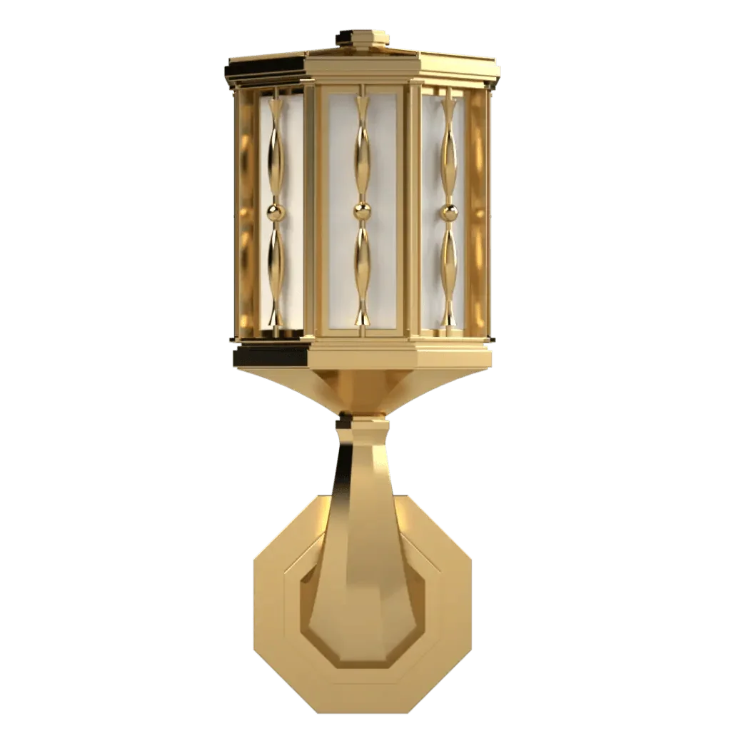 Park View Arm Sconce - polished brass finish, detail of machined and welded assemblies