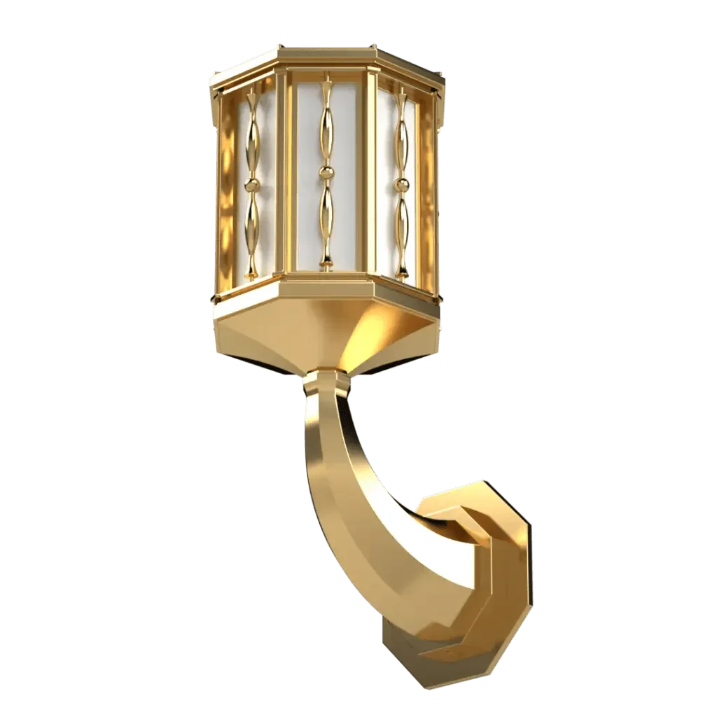 Park View Arm Sconce - polished brass finish, front view showing machined and welded form