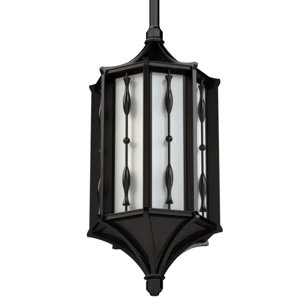 Black ornate outdoor wall lantern park view delux pendant with frosted glass panels for exterior lighting