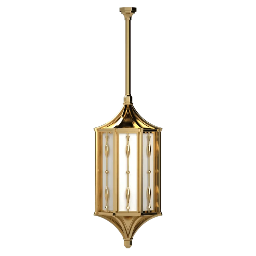 Park View Delux pendant is a golden pendant light featuring a rectangular glass-paneled lantern housing