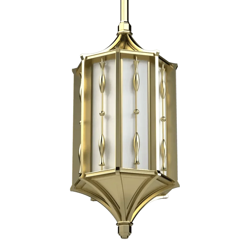 Park View Delux pendant gold hexagonal lantern style pendant light with decorative vertical metal accents