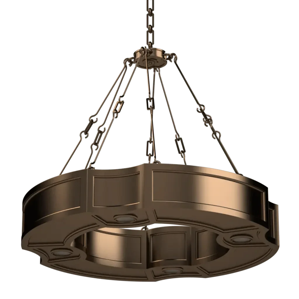 Bronze-finished park view ii pendant chandelier with an ornate circular band design for elegant lighting