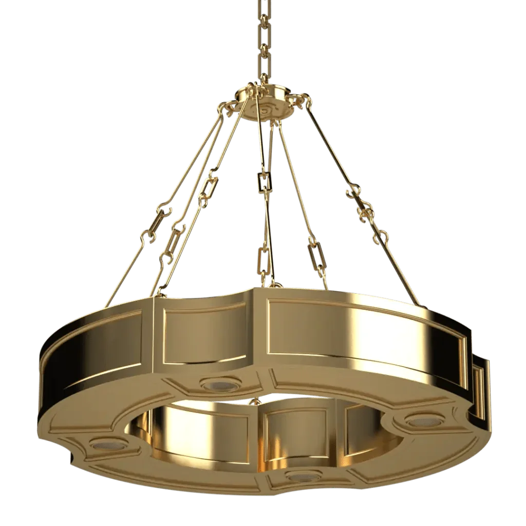 Park view ii pendant gold chandelier with ornate circular design and multiple hanging chains for elegant lighting