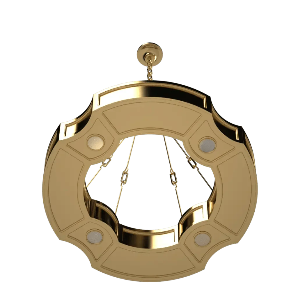 Park view ii pendant gold-colored ornate circular chandelier frame with decorative panels in metal design