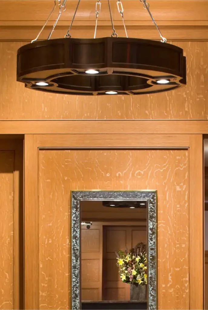 Park View II pendant dark ornate circular chandelier with six downward-facing lights for elegant indoor lighting