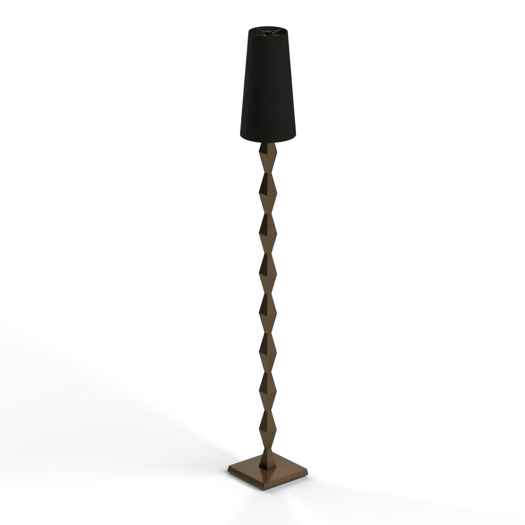 A tall dark brown rectangular pillar floor lamp with a textured ridged shaft and square base for ambient lighting