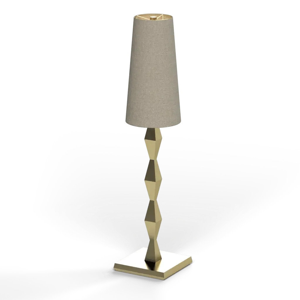 Pillar table lamp featuring a modern gold floor lamp base with a beige fabric shade for elegant lighting
