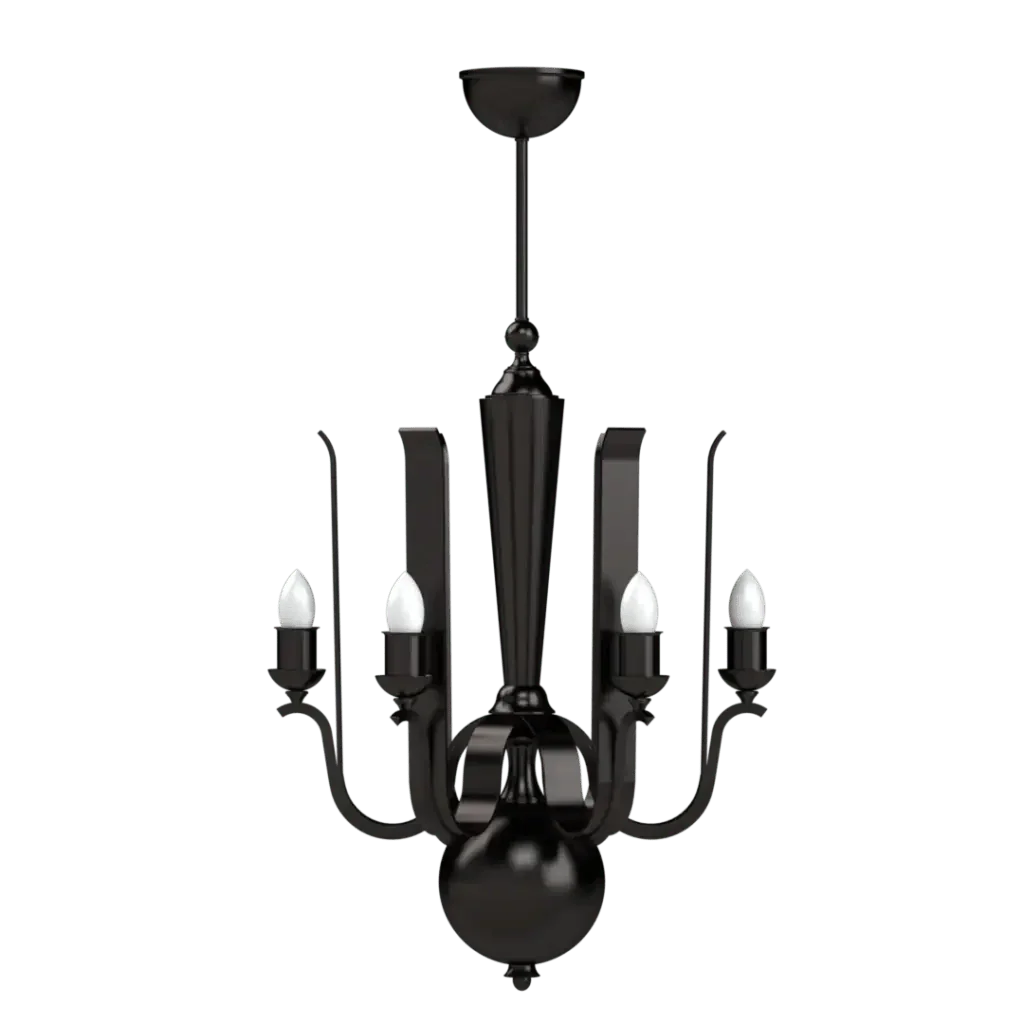 Pinnacle Chandelier - polished brass finish, lifestyle view suspended in room