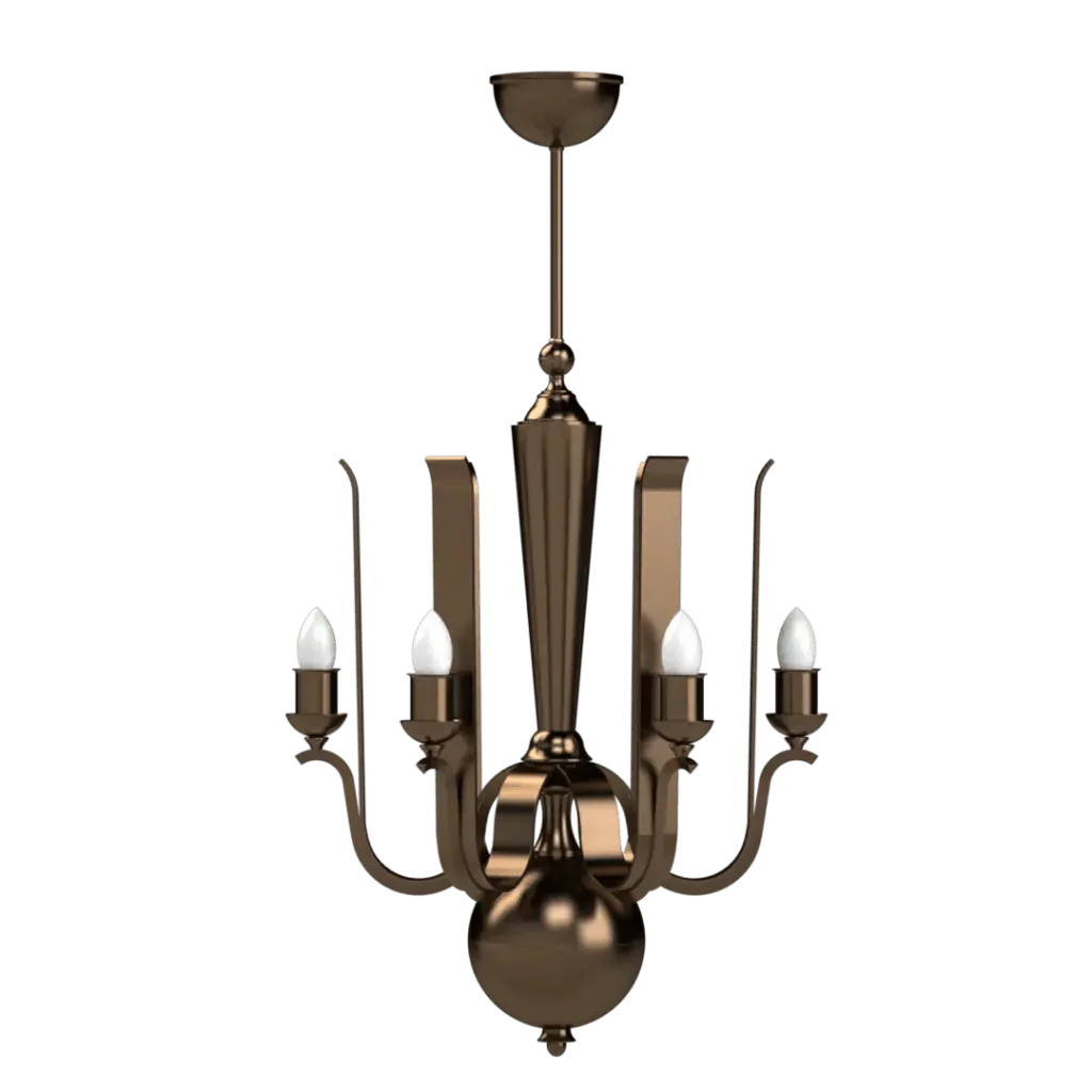 Pinnacle Chandelier - polished brass finish, detail of spun brass centerpiece