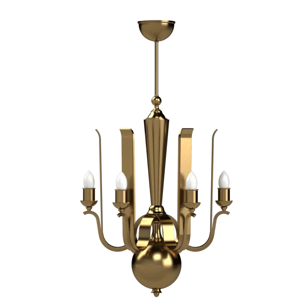Pinnacle Chandelier - polished brass finish, detail of forged arms curving upward