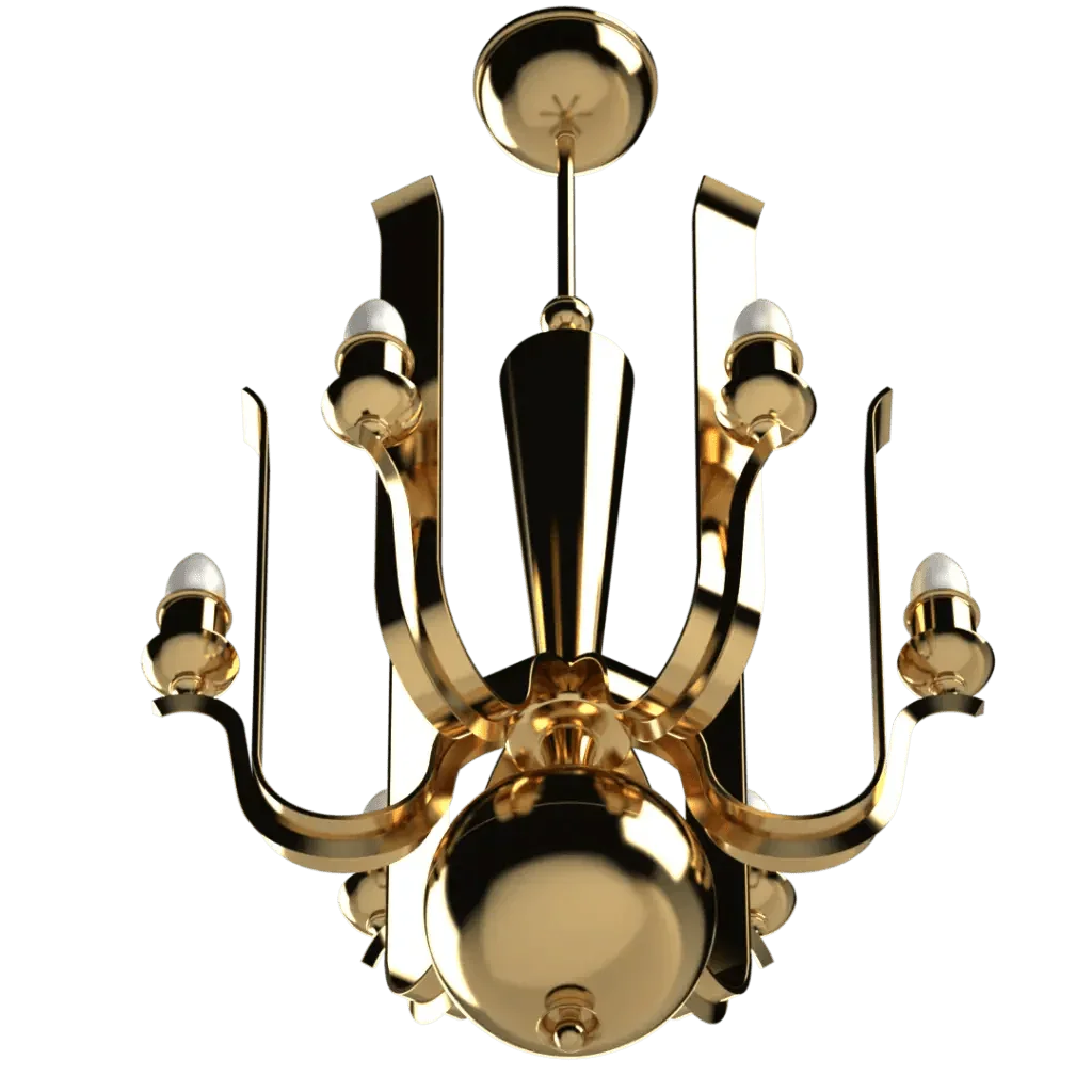 Pinnacle Chandelier - polished brass finish, back view showing mounting hardware