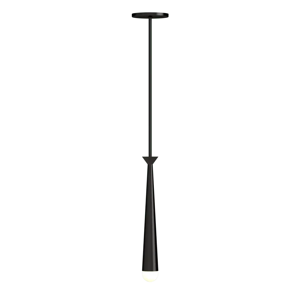 Plinth Pendant - polished brass finish, side profile showing arm extending from ceiling