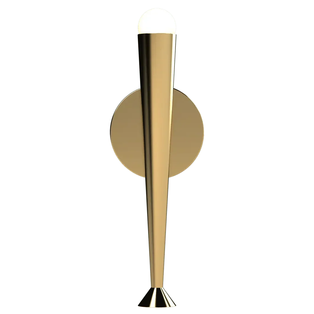 Plinth Sconce - polished brass finish, side profile showing pedestal arm and round backplate