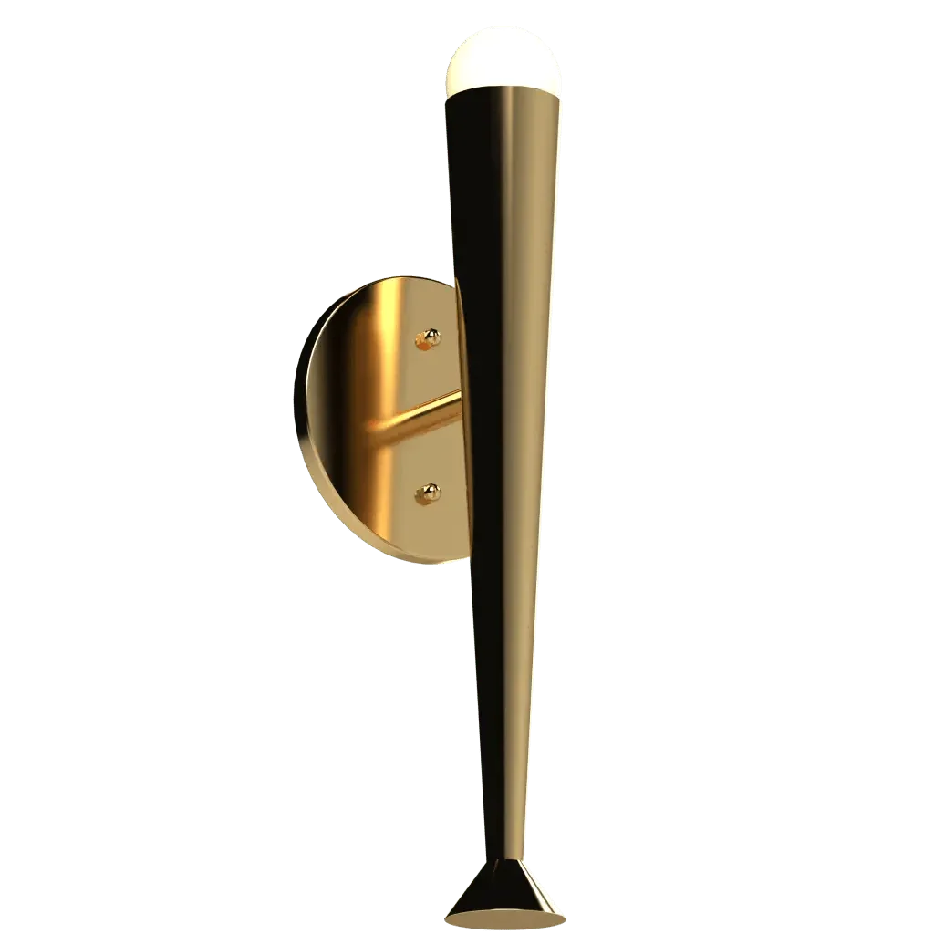 Plinth Sconce - polished brass finish, front view showing pedestal form and round backplate