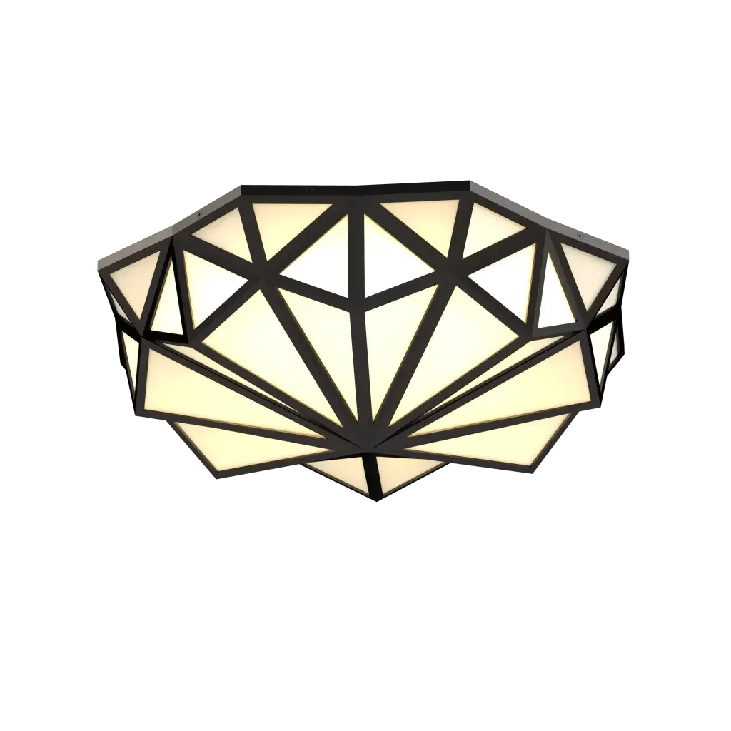 Geometric black and white prism flush mount ceiling light with modern design and flush installation style