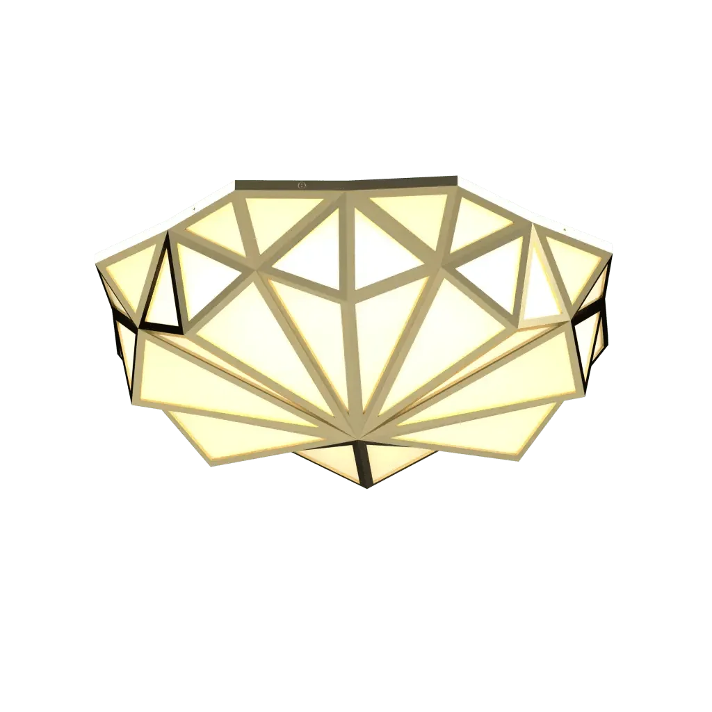 Prism flush mount geometric modern LED ceiling light with sleek metal frame and white diffused panels for ambient lighting