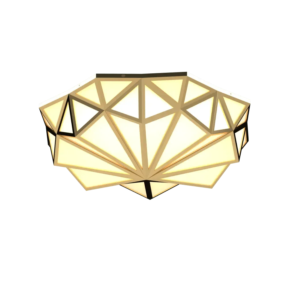 Prism flush mount geometric-patterned gold and white led ceiling light with modern design and energy-efficient illumination