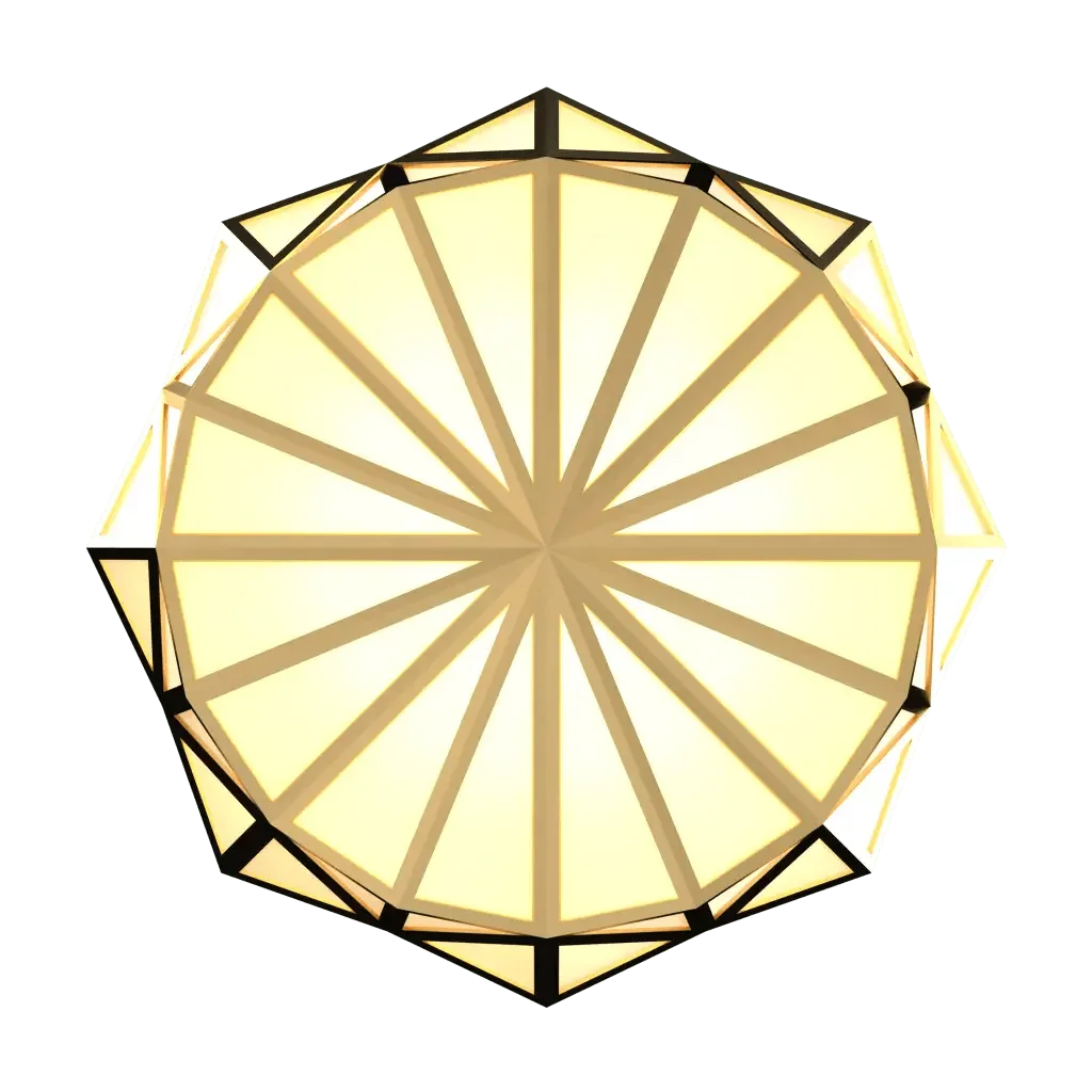 A luminous white prism flush mount ceiling light fixture with a geometric segmented design for modern interiors