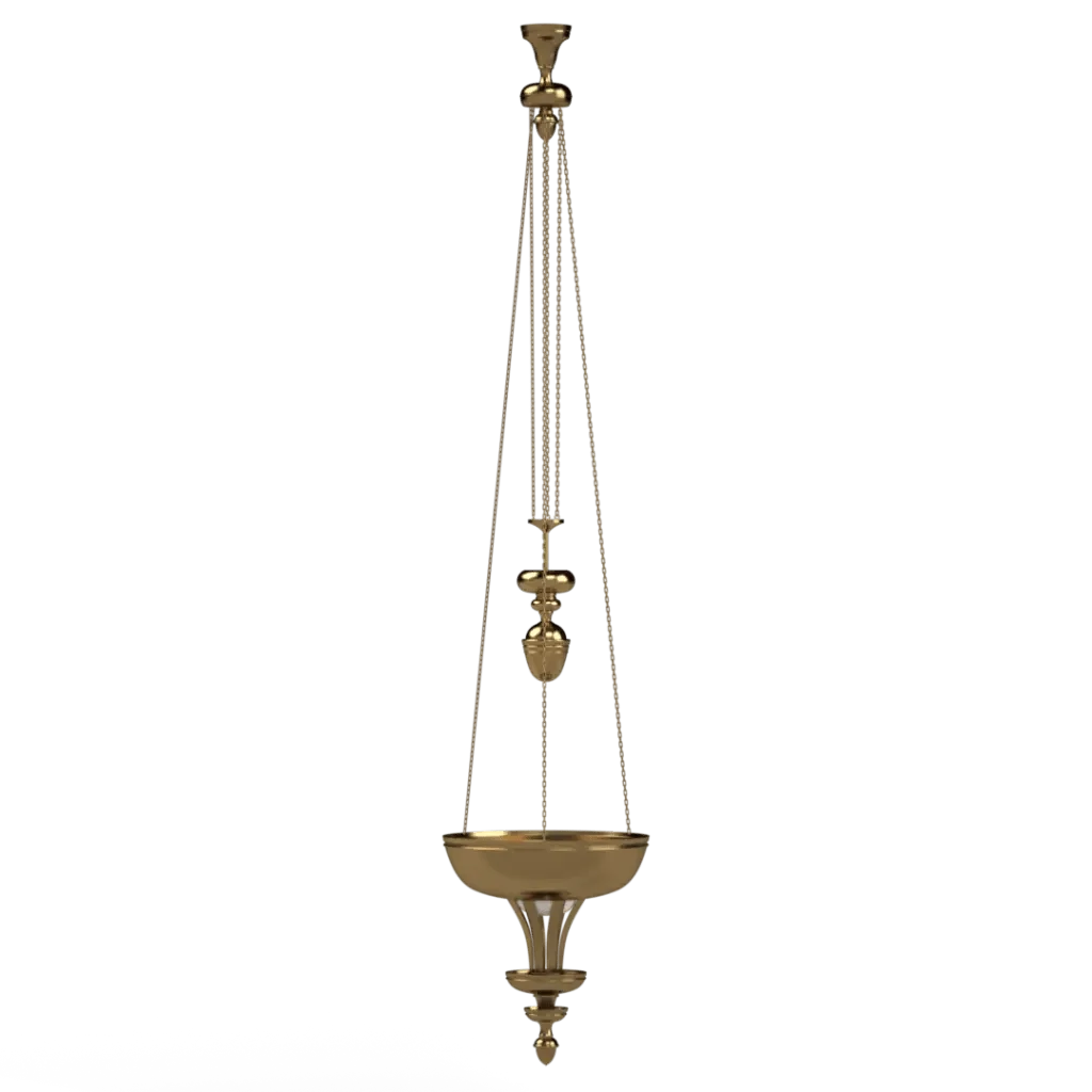 Providence Pendant - polished brass finish, detail of large spun bowl diffuser