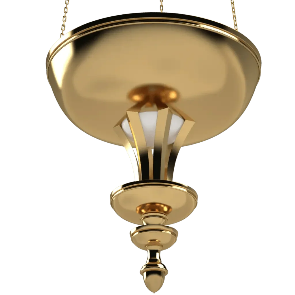 Providence Pendant - polished brass finish, angled view showing cast tapered arms and spun bowl