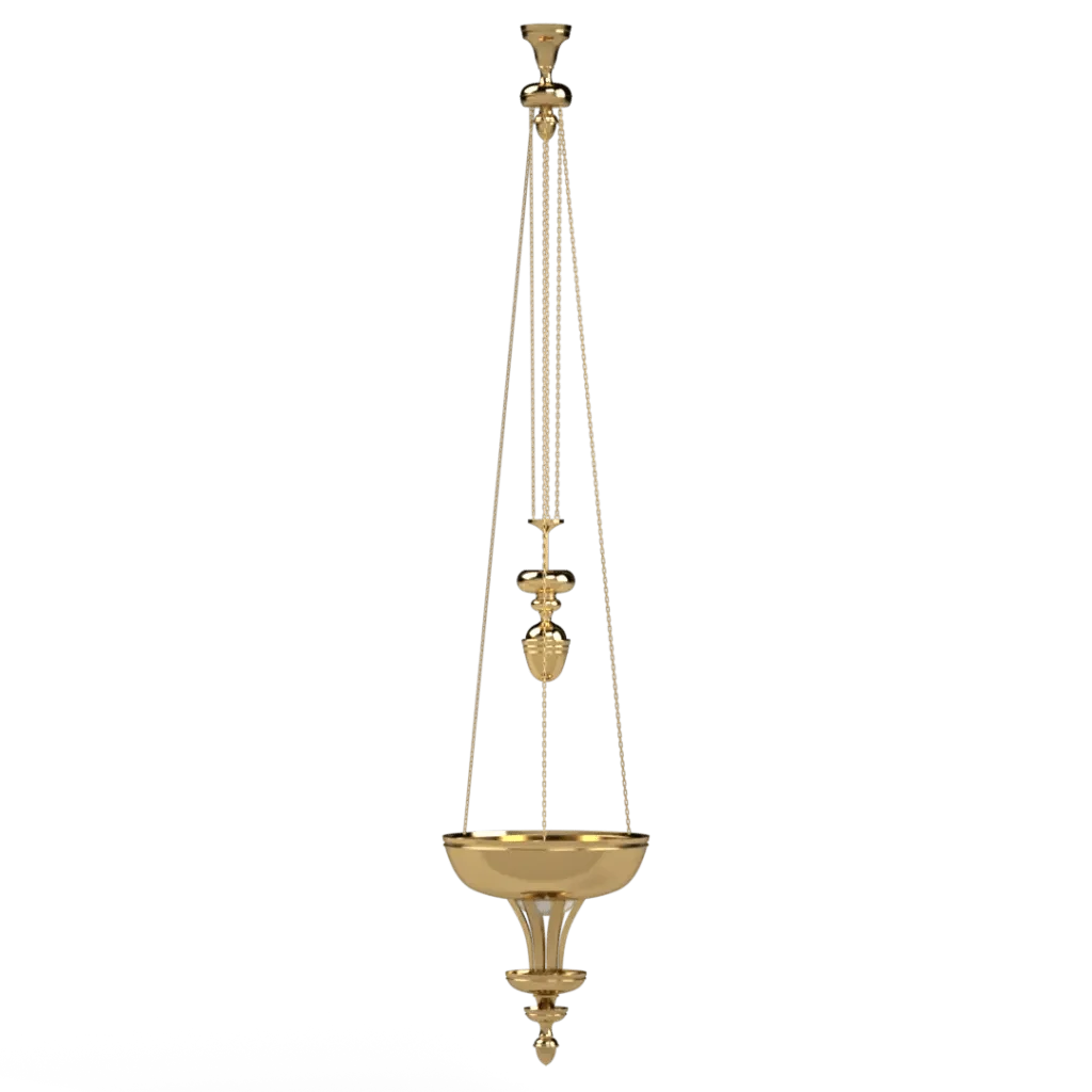 Providence Pendant - polished brass finish, three-quarter view showing cast tapered arms