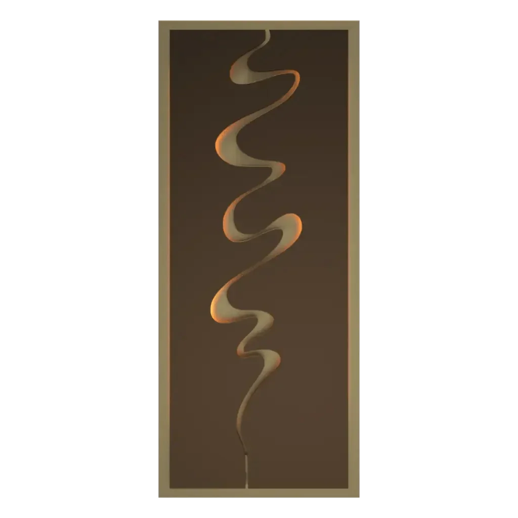 Riparian Wall Sconce - satin brass patina finish, three-quarter view showing undulating central groove