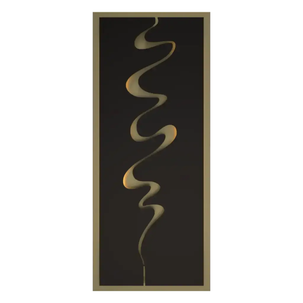 Riparian Wall Sconce - satin brass patina finish, detail of wavy channel with light and shadow play