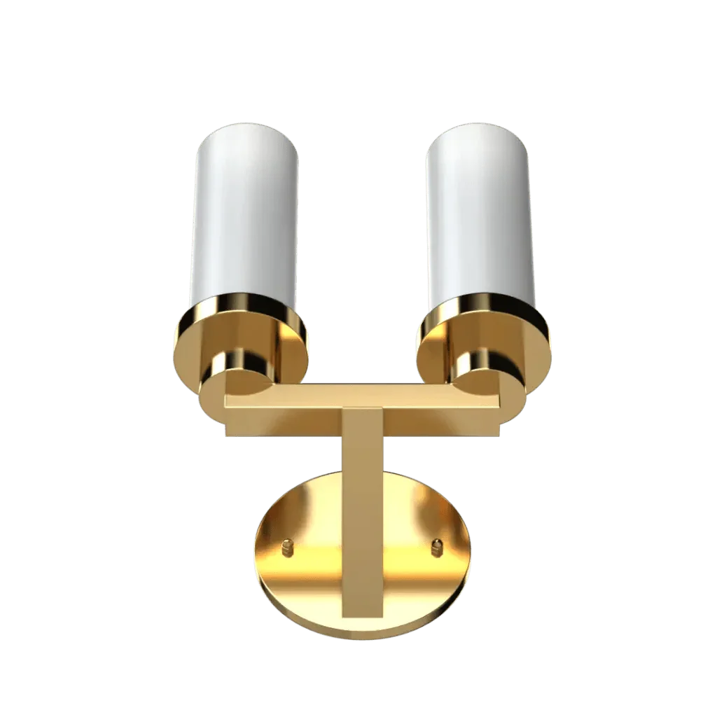 Satin sconce two-light wall sconce in gold and white metal with satin finish for elegant indoor lighting