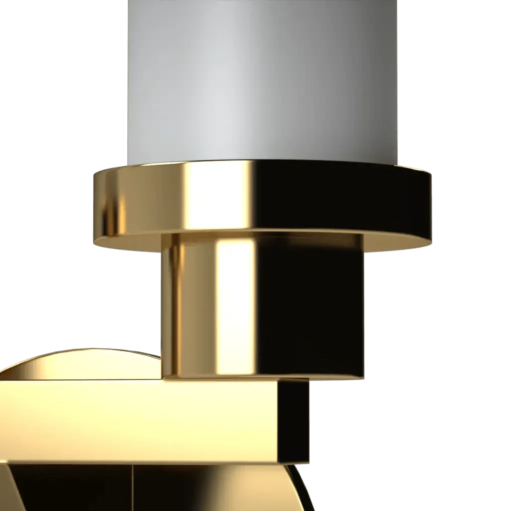 A gold and white satin sconce cylindrical lamp designed as an elegant candle holder for ambient lighting