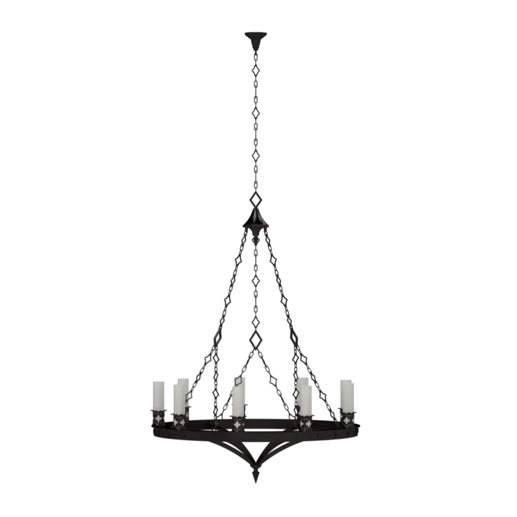 Skellig chandelier dark-toned six-light fixture with white candle-style covers for elegant indoor lighting
